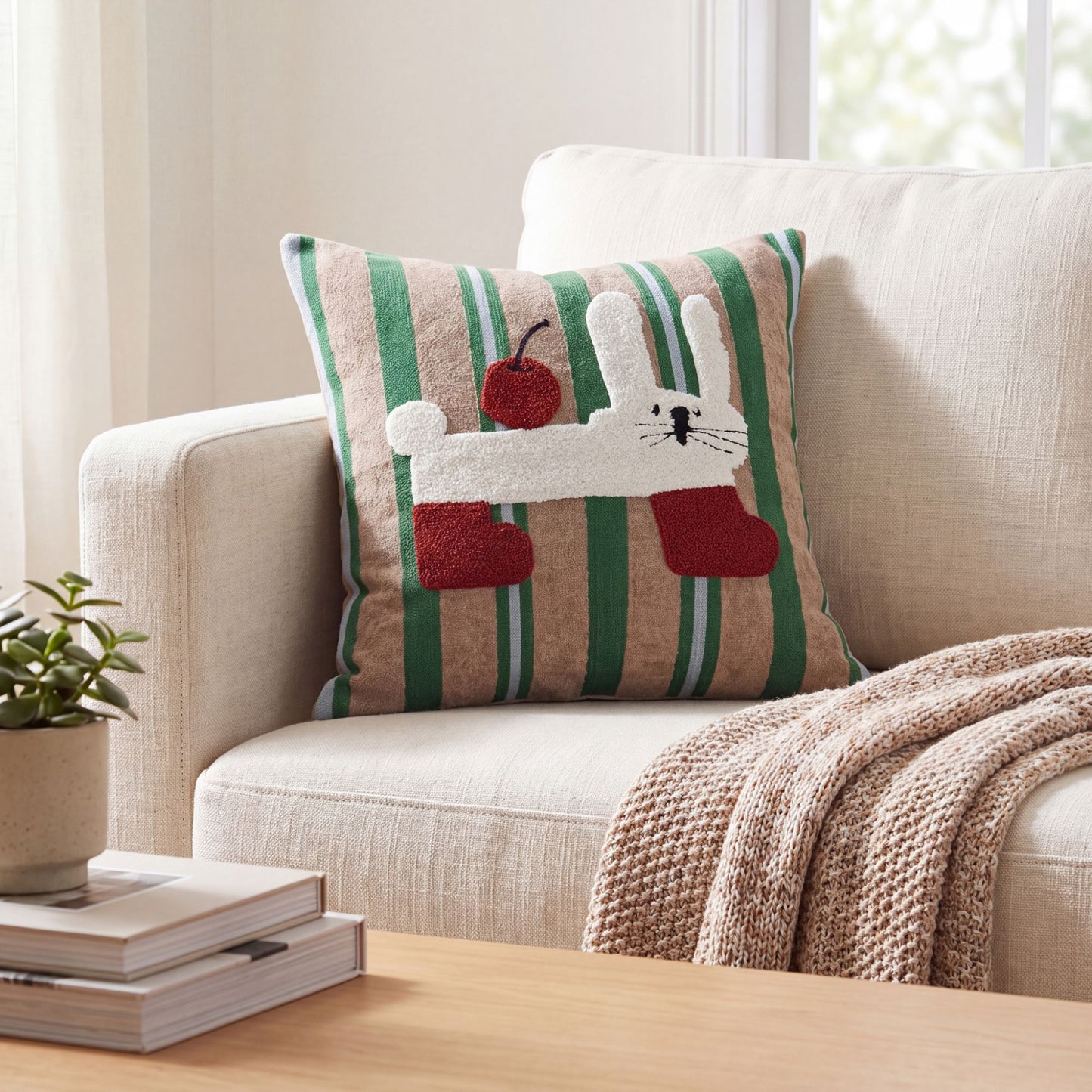 Apple Cat Tufted Decorative Throw Pillow Cover Square Accent Cushion for Sofa Bed Chair