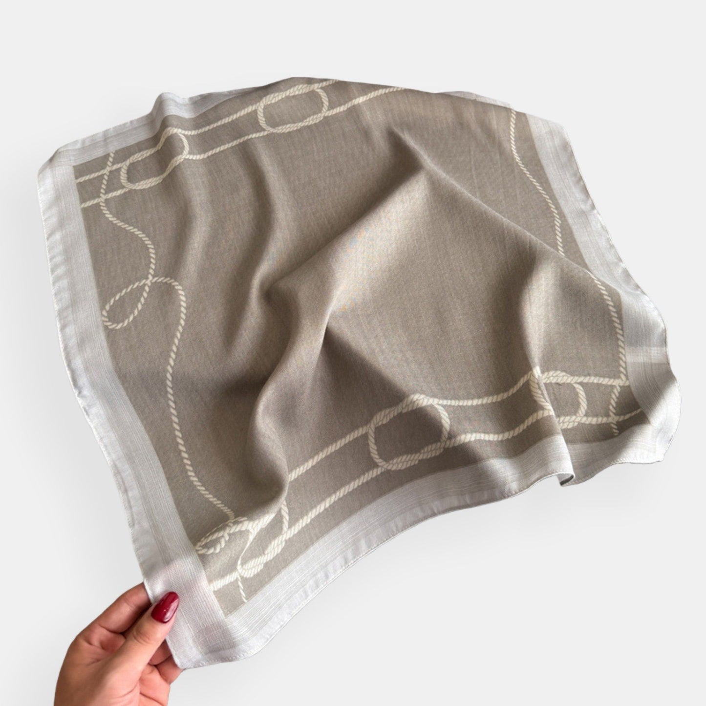 Satin Square Scarf with Rope Chain Border Print 27x27in