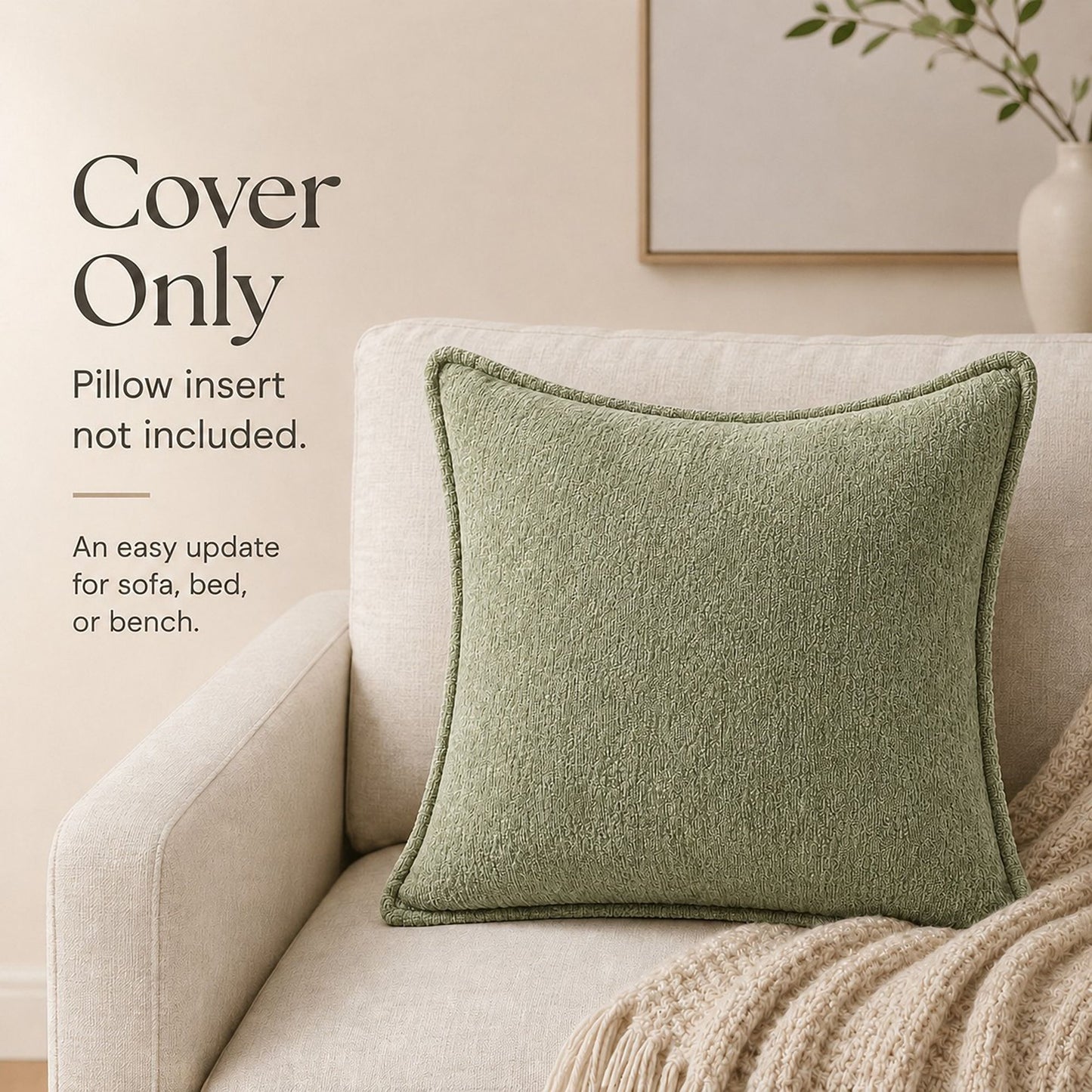 Textured Decorative Throw Pillow Cover Piped Edge Accent Cushion for Sofa Bed Chair