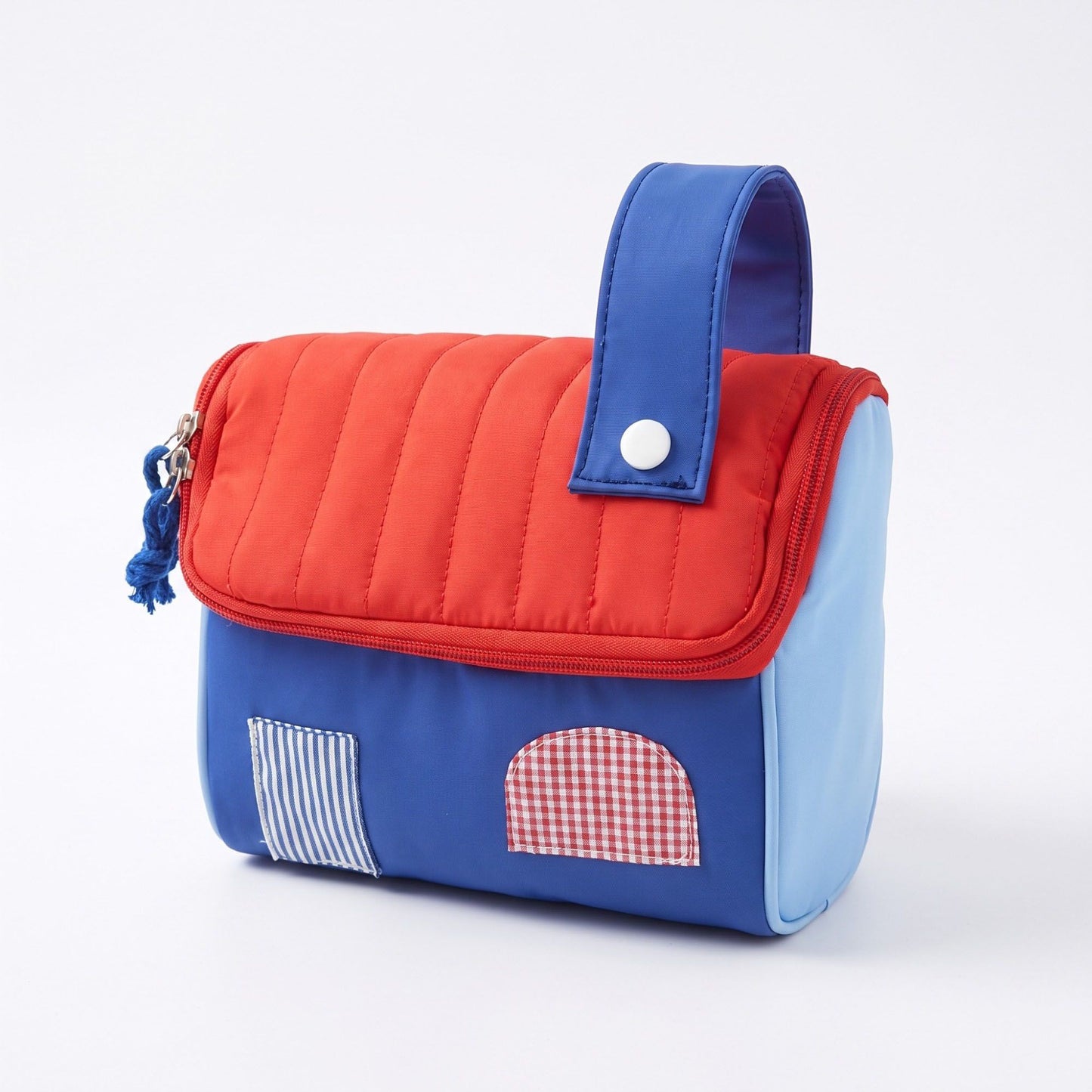 Womens Quilted Makeup Bag with Handle and Colorblock Patch Design