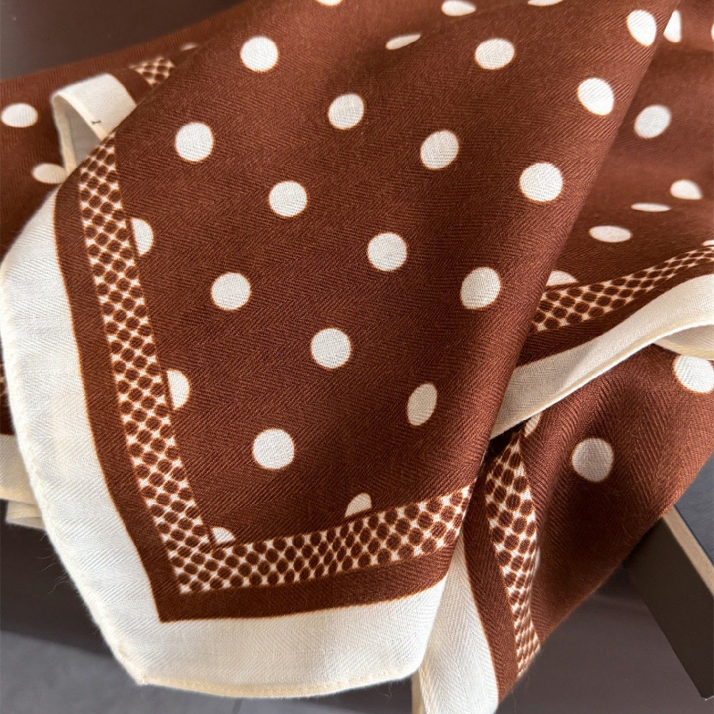 Polka Dot Satin Square Scarf with Contrasting Border Trim 27x27in