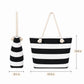 Striped Canvas Beach Tote Bag with Zip Closure and Rope Shoulder Handles