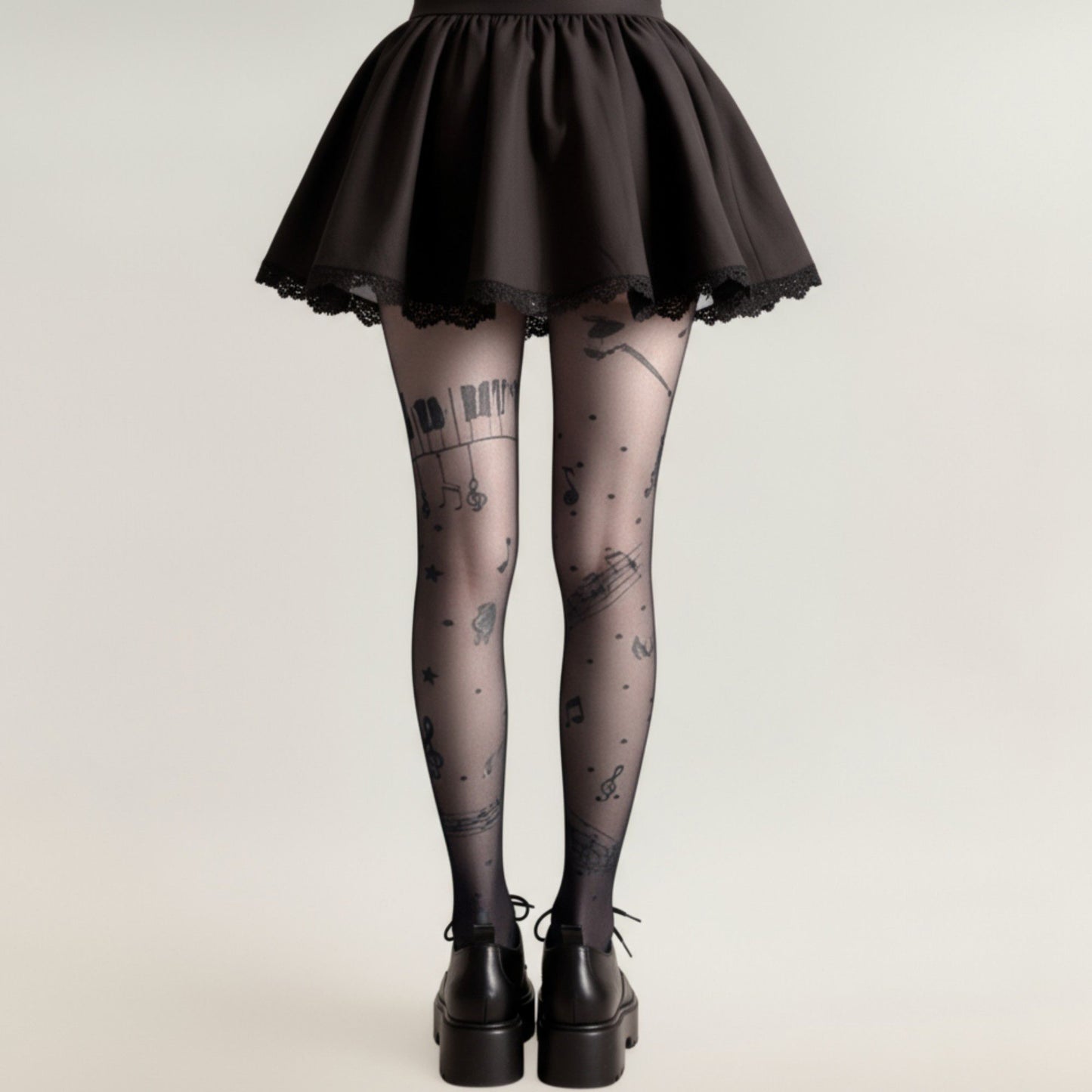2pcs Women's Sheer Tights with Musical Note and Piano Pattern Design