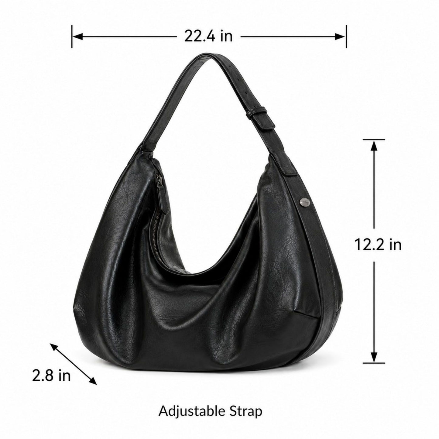 Oversized Slouchy Hobo Shoulder Bag with Adjustable Wide Strap and Zippered Pocket