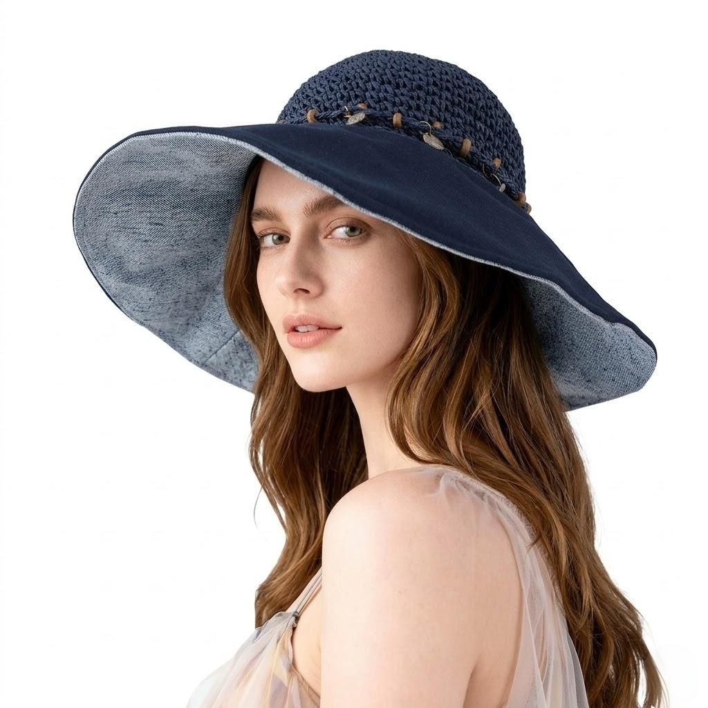 Wide Brim Straw Sun Hat Breathable Crochet Summer Hat with Decorative Band