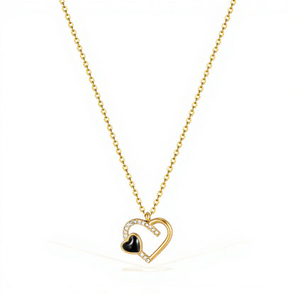 Interlocking Heart Pendant Necklace with Crystal Accents and Polished Metal Design on a Delicate Chain