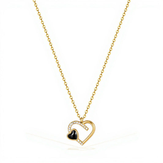 Interlocking Heart Pendant Necklace with Crystal Accents and Polished Metal Design on a Delicate Chain