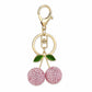 Rhinestone Cherry Bag Charm Keychain with Gold-Tone Lobster Clasp