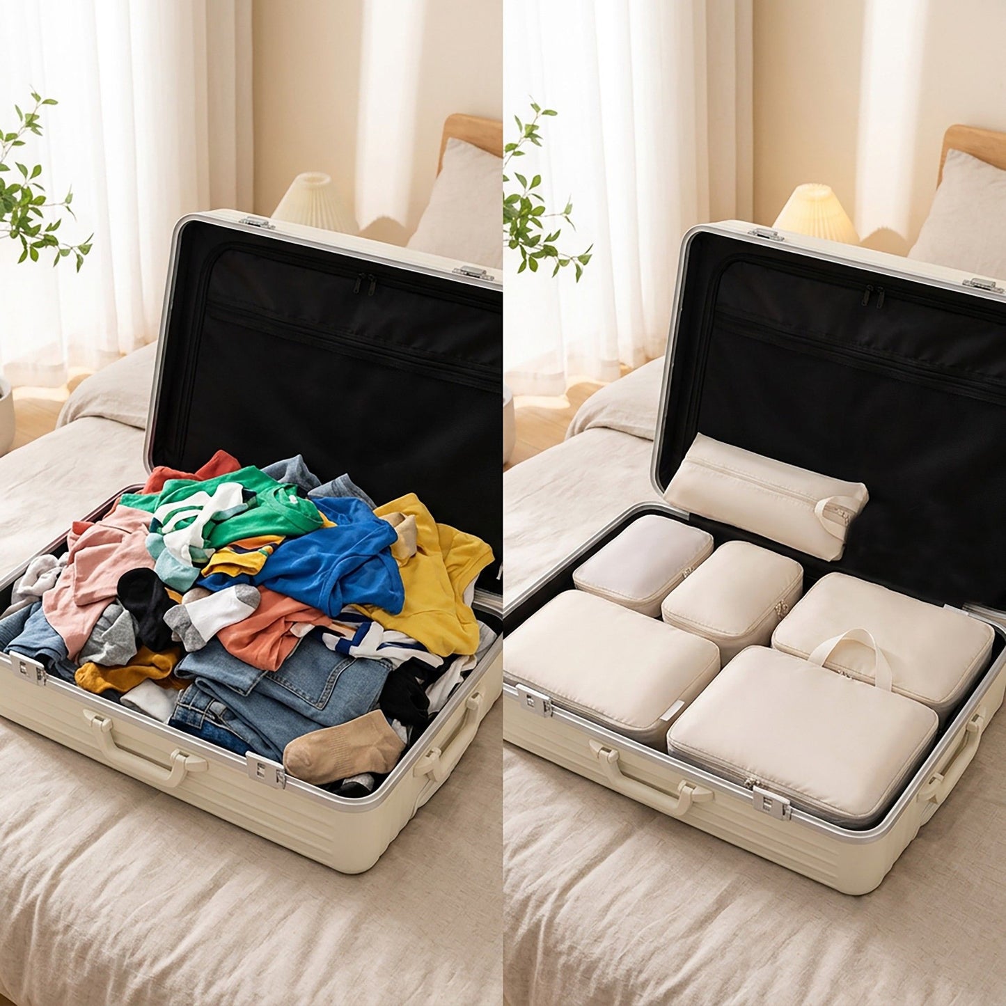 Travel Packing Cube Set with Zipper Closure Storage Bags Lightweight Organizer Luggage Set Multi Size