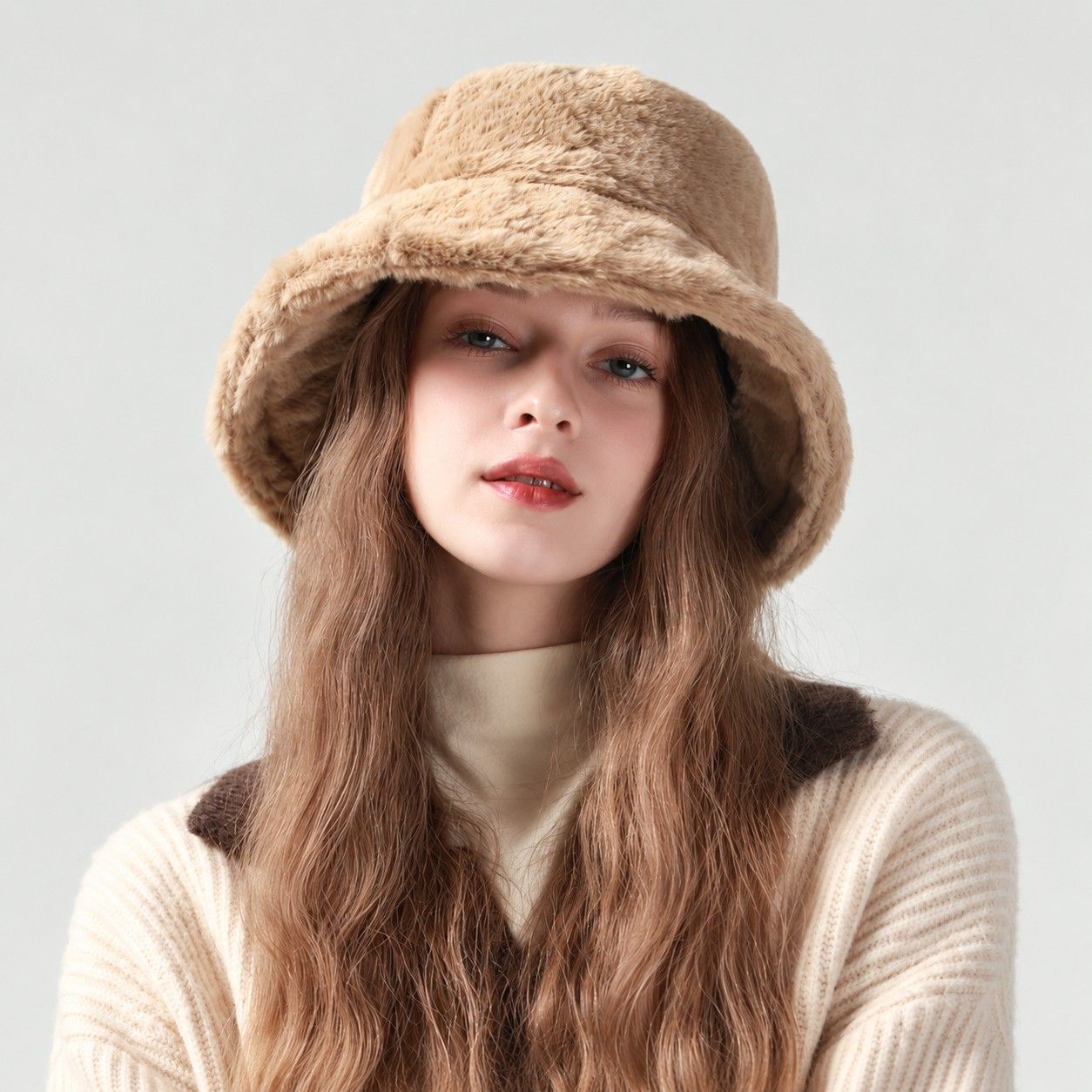 Faux Fur Bucket Hat Soft Plush Winter Casual Fashion Hat