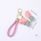 2-Piece Womens Faux Leather Bag Charm Keychain with Braided Wrist Strap and Gold Tone Ring