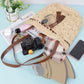 Women's Rustic Straw Shoulder Bag with Leather Accents