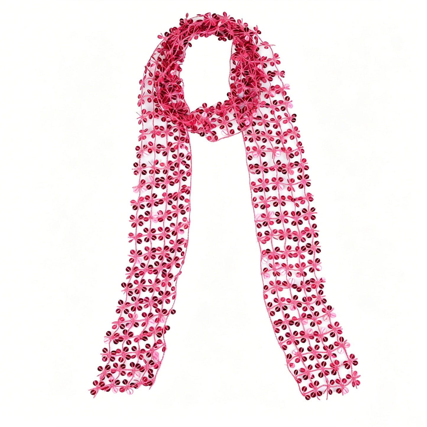 Sequin Floral Skinny Scarf Mesh Neck Wrap