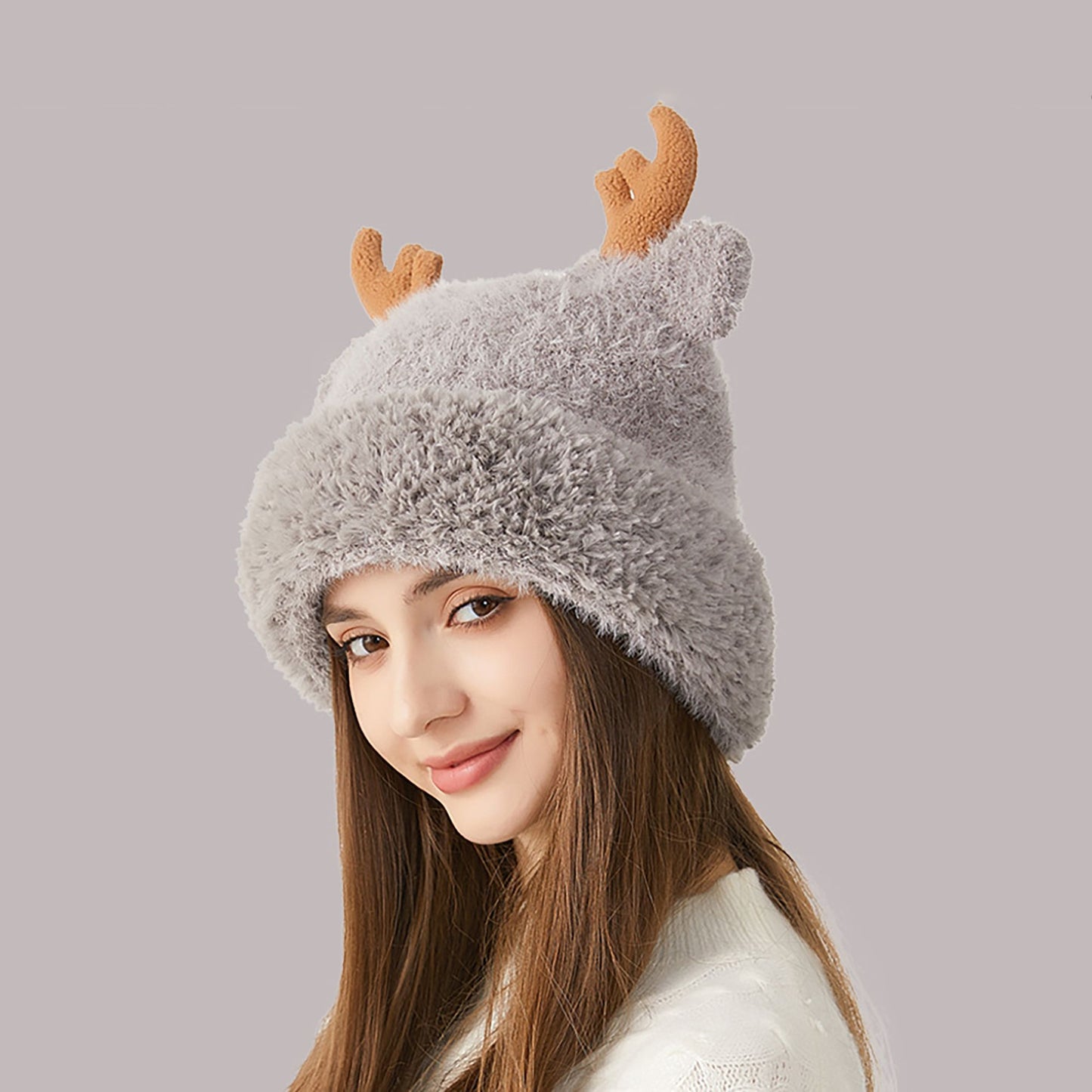 Reindeer Antler Fleece Hat - Cute & Warm Winter Accessory