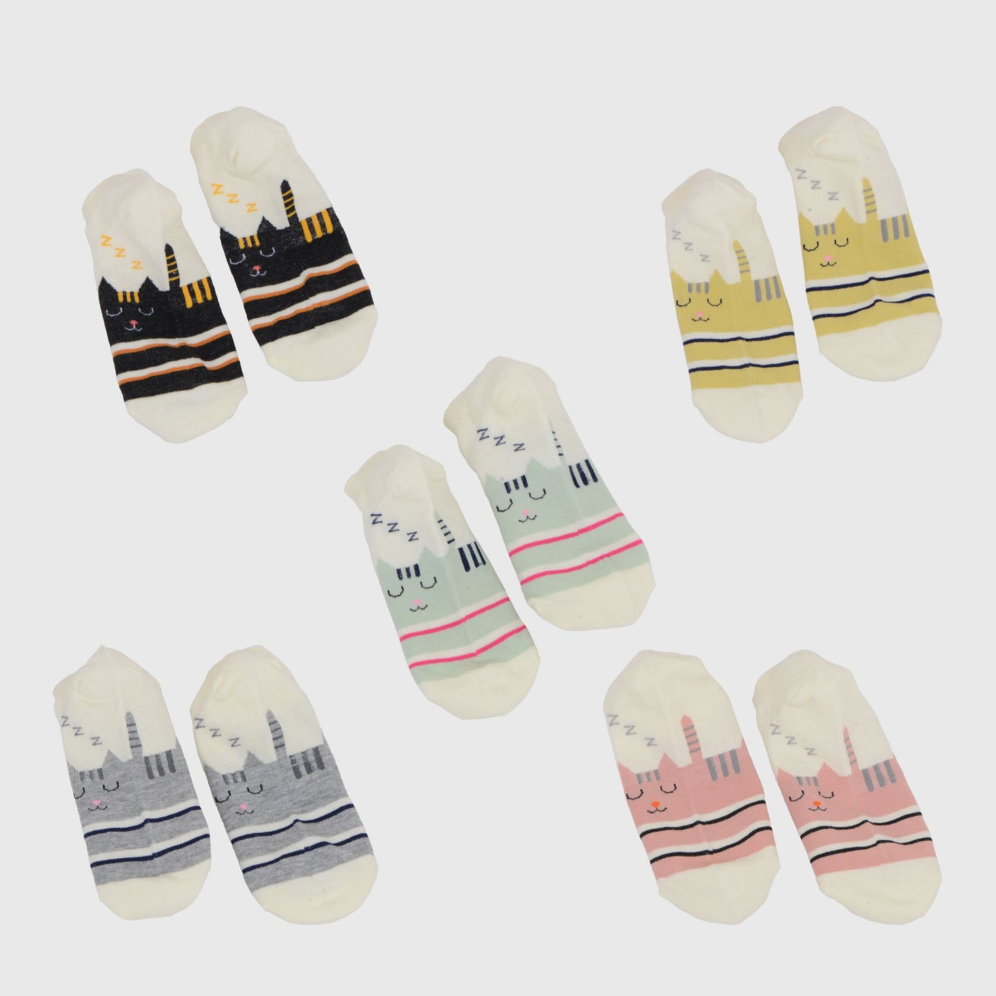 Adorable Cat - Print No Show Socks Soft for Casual 5Pk