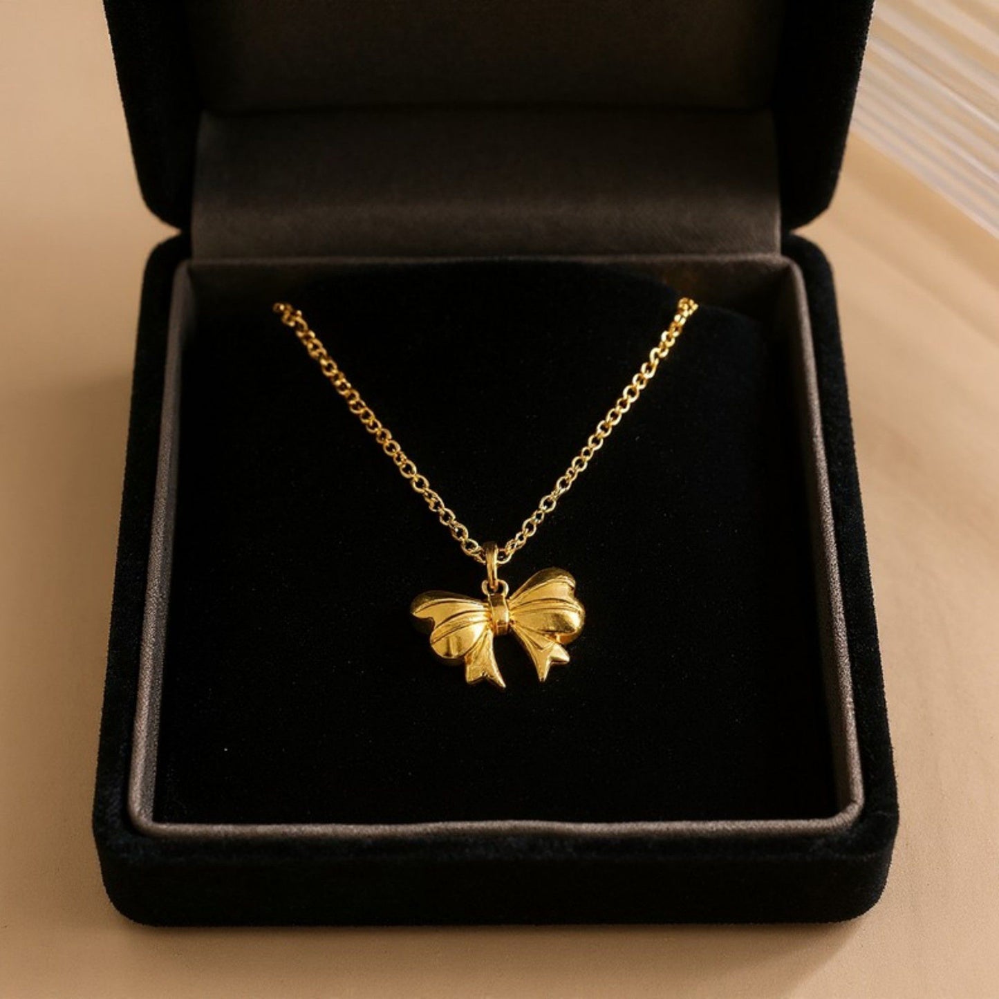Bow Pendant Necklace with Sculpted Ribbon Charm Minimalist Chain Jewelry