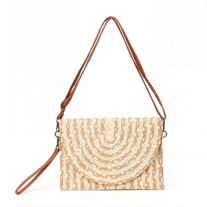 Woven Straw Crossbody Clutch Bag with Flap Closure Adjustable Strap Lightweight Shoulder Handbag
