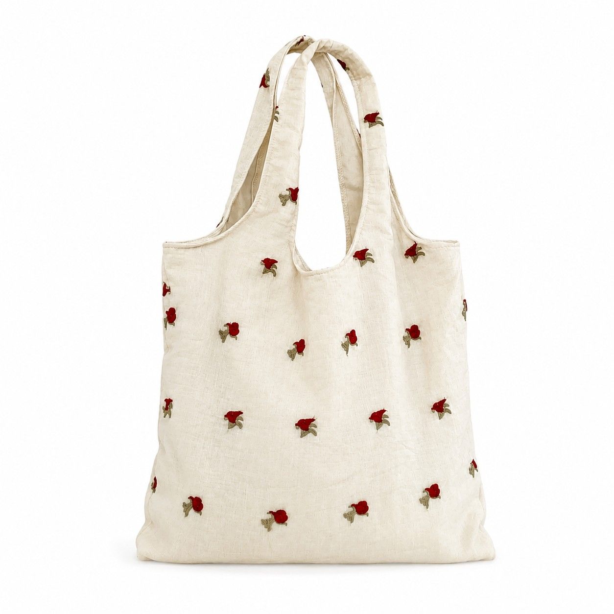 Ditsy Floral Embroidered Shoulder Tote Bag Soft Lightweight Slouchy Everyday Carryall85