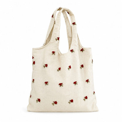 Ditsy Floral Embroidered Shoulder Tote Bag Soft Lightweight Slouchy Everyday Carryall85