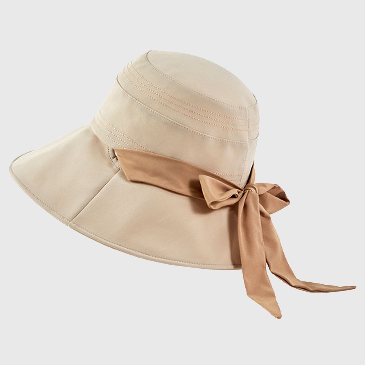 Foldable Wide - Brim Sun Hat with Bow Accent