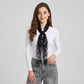 Sheer Sequin Fringe Skinny Scarf with Embroidered Swirl Pattern Neck Tie