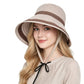 Striped Bucket Sun Hat Wide Brim Adjustable Chin Strap Packable Beach Hat
