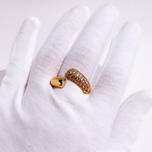 Women's Open Cuff Ring with Crystal Accents - Adjustable Luxury for Daily & Special Occasions