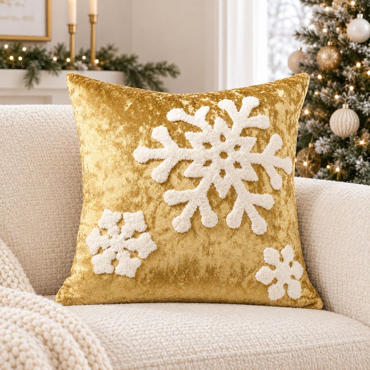 Christmas Tufted Snowflake Throw Pillow Cover 18 x 18 Inch Holiday Decor