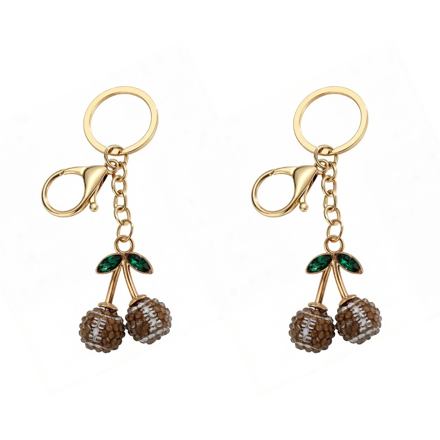 2 Pack Sports Ball Cherry Keychains with Gold Tone Clip and Leaf Charm