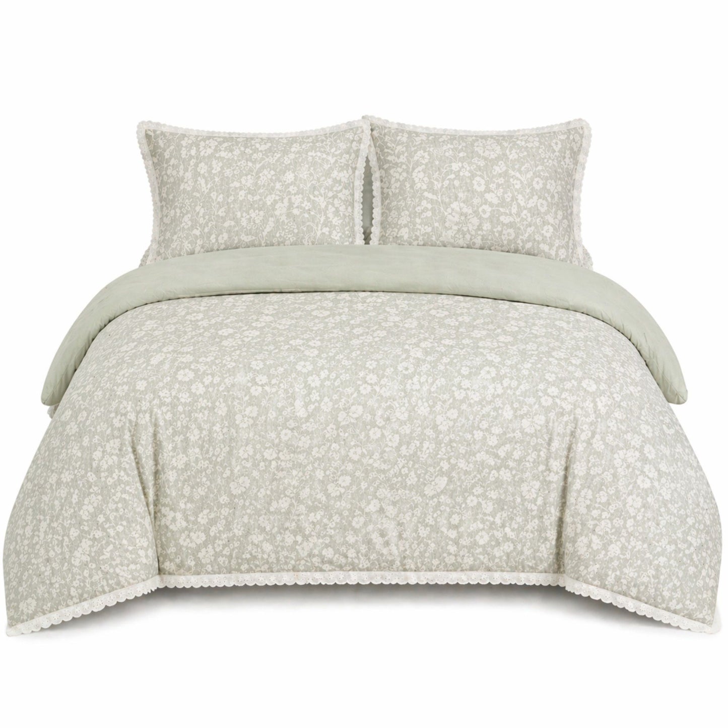 4-Piece Cotton Washed Jacquard Bedding Set with Duvet Cover Flat Sheet and Pillowcases Floral Texture