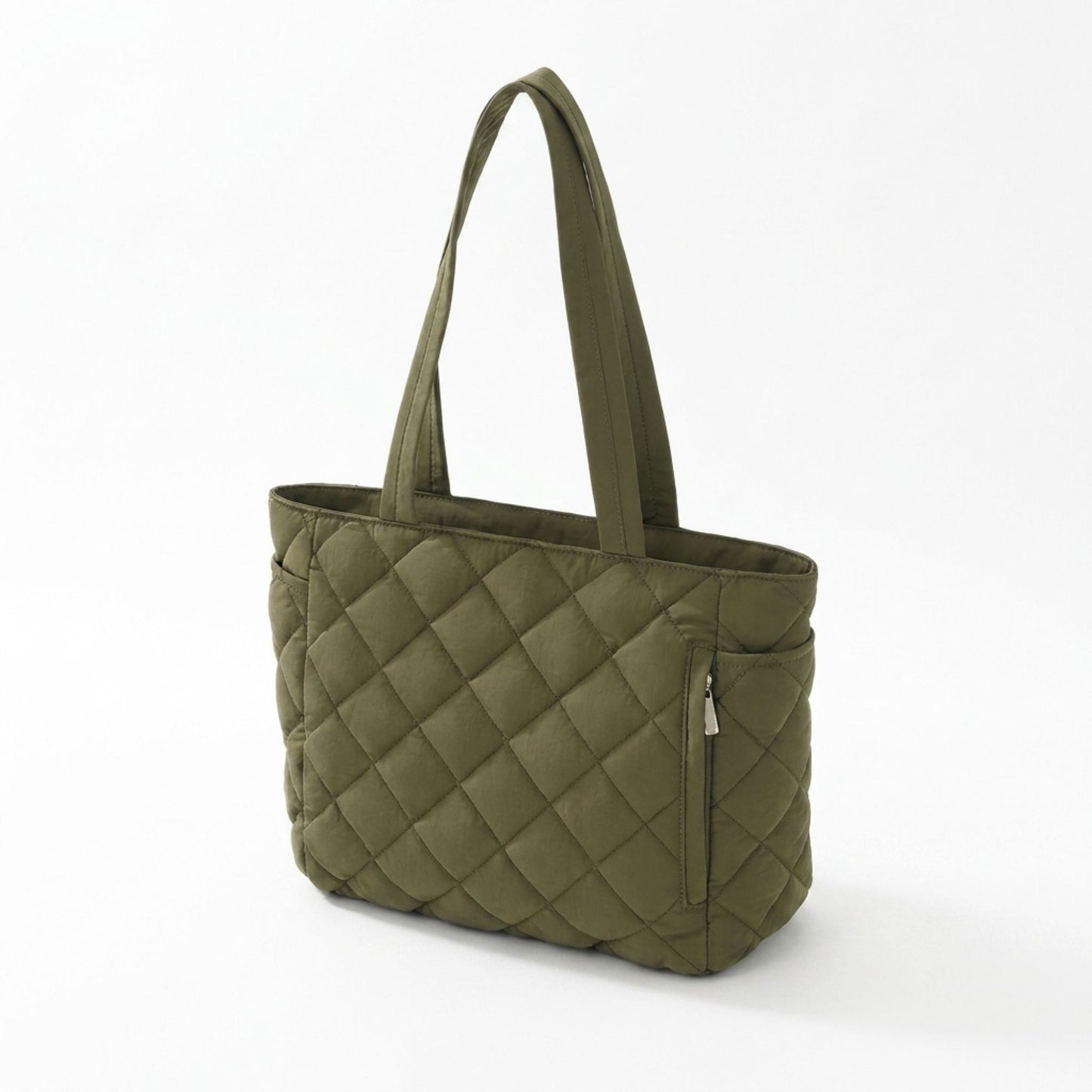 Quilted Tote Bag with Zipper Pockets and Water Resistant Fabric
