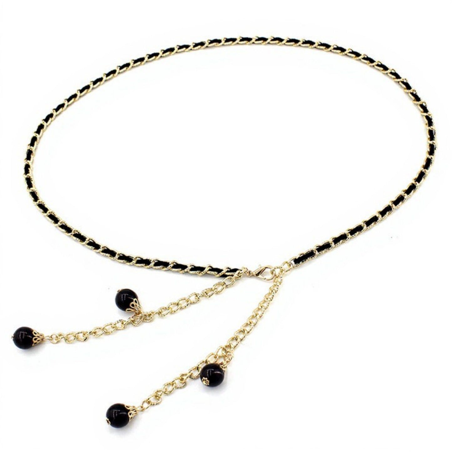 Chain Link Belt with Interwoven Detail and Hanging Bead Charms 45.5in