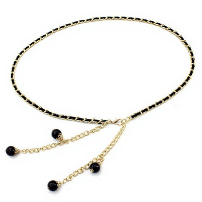Chain Link Belt with Interwoven Detail and Hanging Bead Charms 45.5in