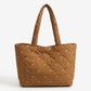 Quilted Tote Bag Large Capacity Shoulder Bag with Bow Embroidery and Magnetic Closure