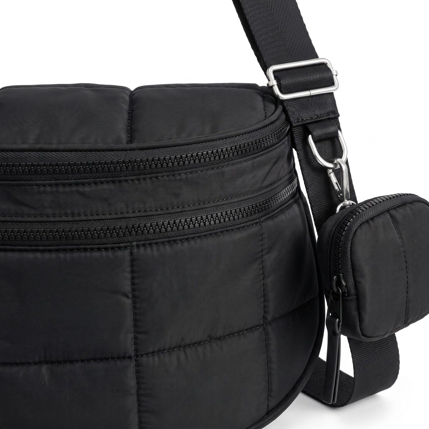 Grid Padded Saddle Crossbody Bag with Detachable Mini Pouch and Adjustable Wide Shoulder Strap 10.2x4.5x8.3in