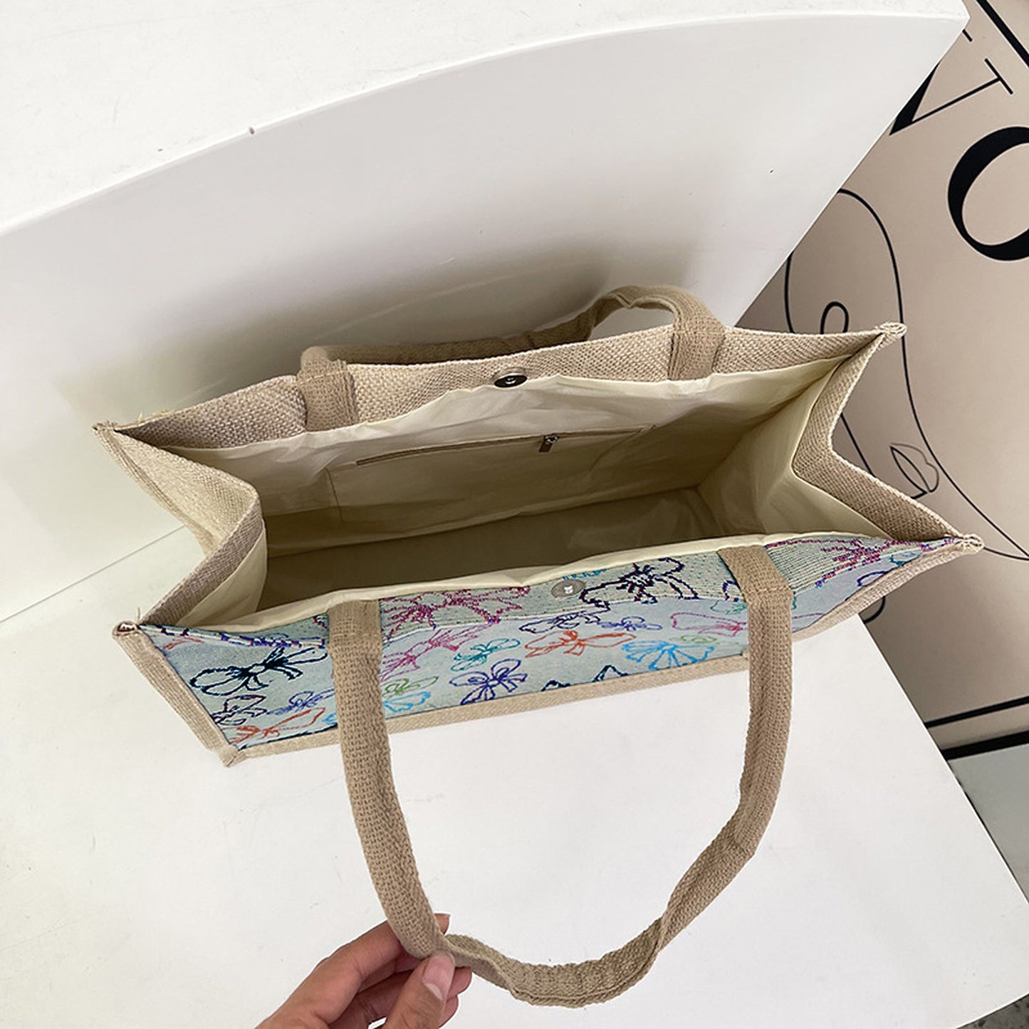 Canvas Tote Bag with Colorful Bow Print - Lightweight Shopping Handbag