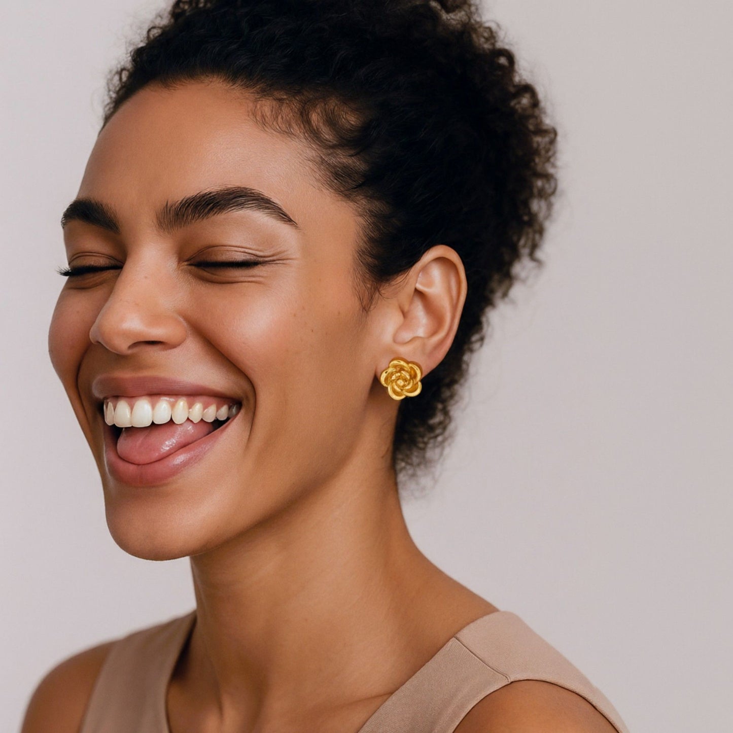 Sculpted Floral Stud Earrings with Layered Petal Detailing and Elegant Dimensional Design for a Classic Timeless Statement Look