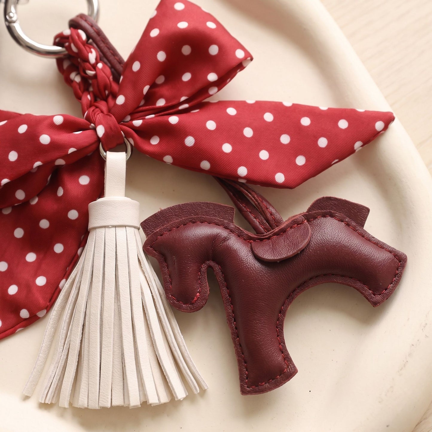 Horse Bag Charm with Polka Dot Bow Tassel and Key Ring