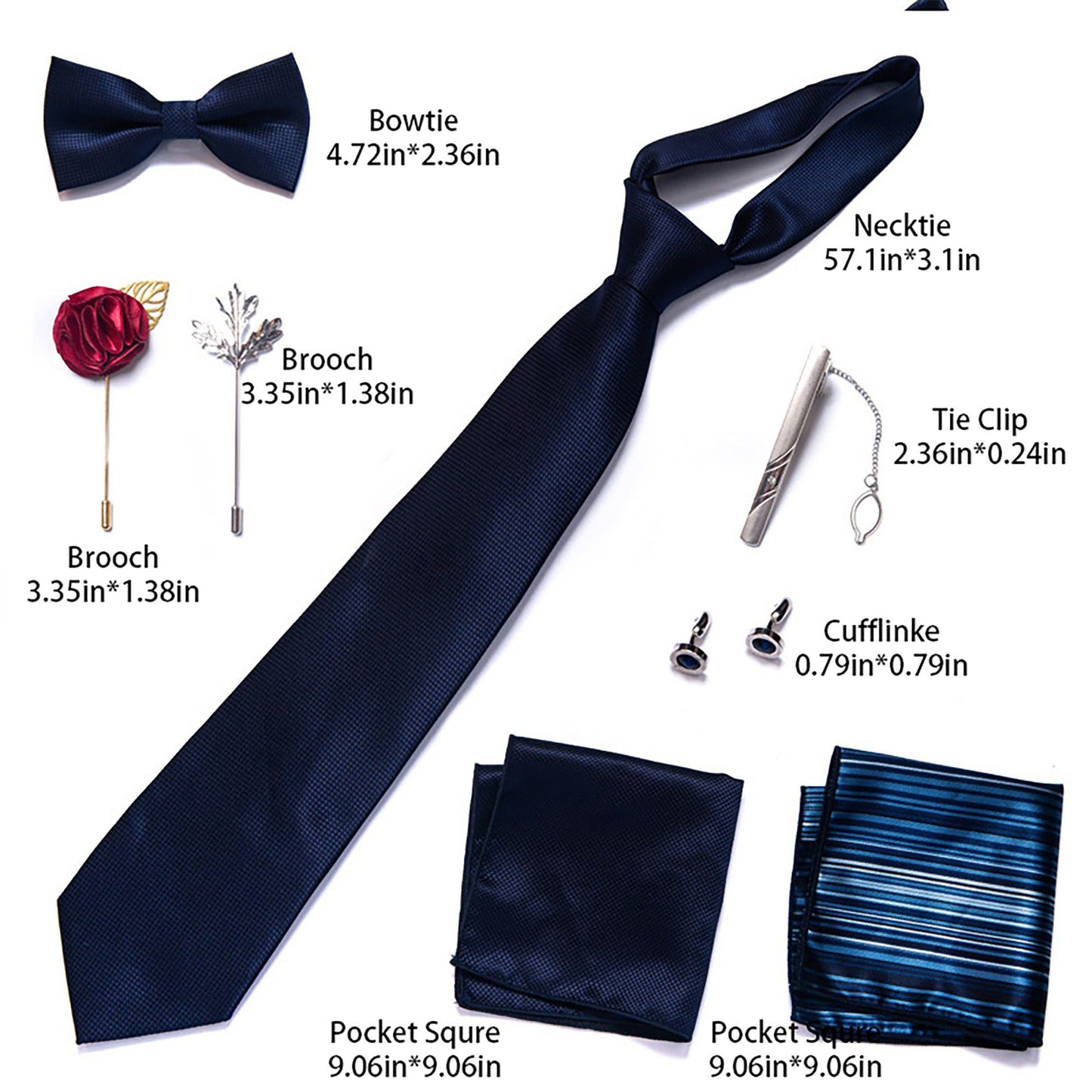 Men's Micro Grid Pattern Bow Tie Gift Set Pre-Tied Bowtie Pocket Square Cufflinks Tie Clip Formal Accessory Set