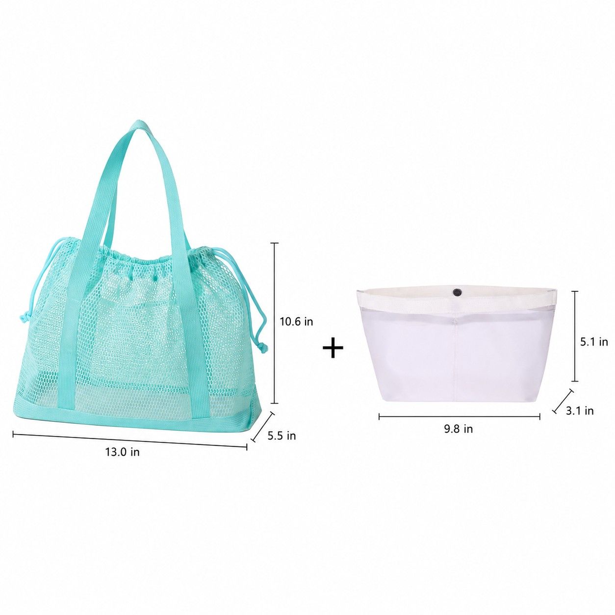 Mesh Drawstring Tote Bag with Carry Handles and Organizer Pouch