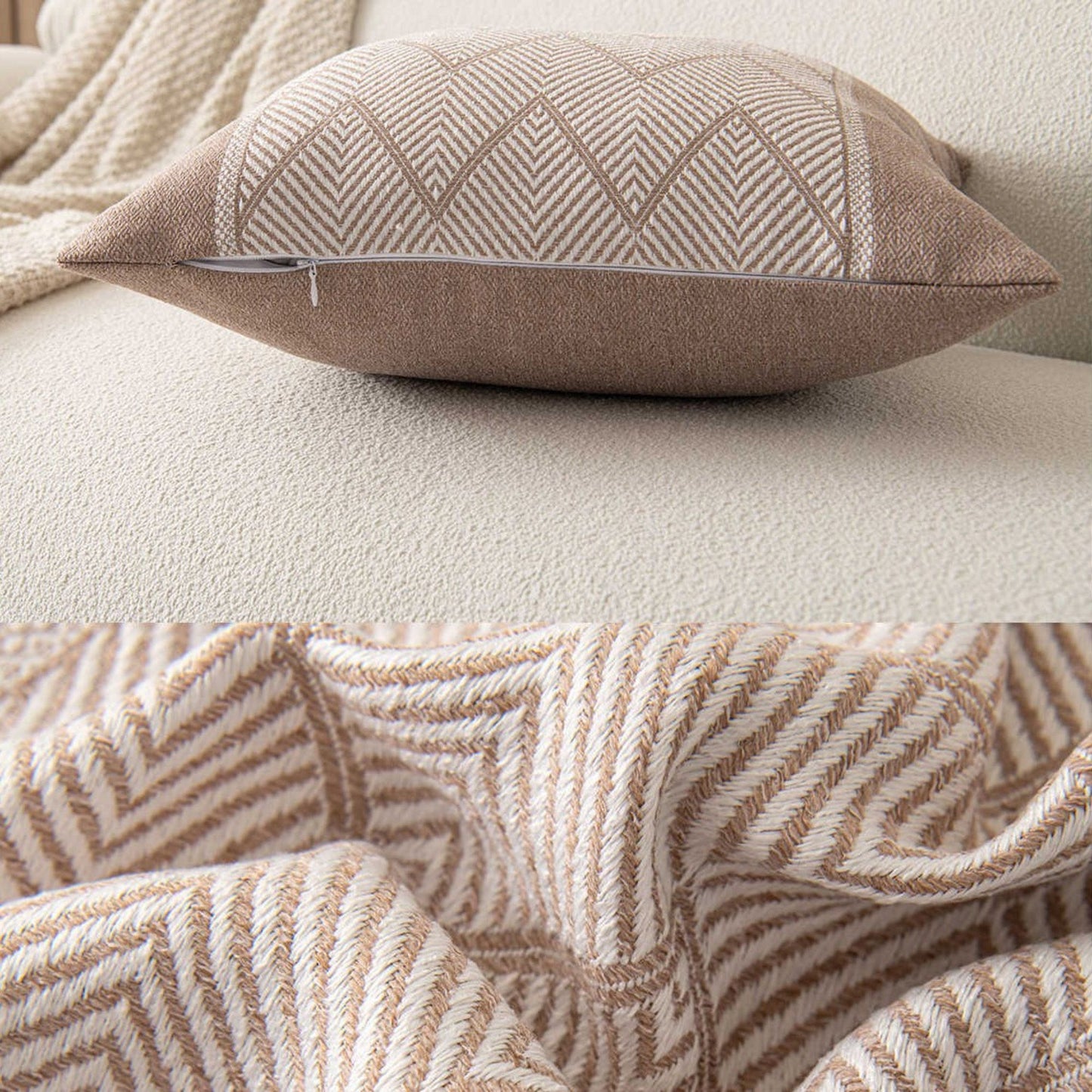 Decorative Throw Pillow Cover 17.7*17.7in Soft Cotton Fabric, Modern Chevron Pattern
