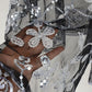 Embroidered Sequin Mesh Shawl Wrap Sheer Floral Scarf Scalloped Edge