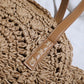 Round Woven Straw Tote Bag with Zip Closure Shoulder Handles and Slip Pocket