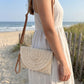 Woven Straw Crossbody Clutch Bag with Flap Closure Adjustable Strap Lightweight Shoulder Handbag