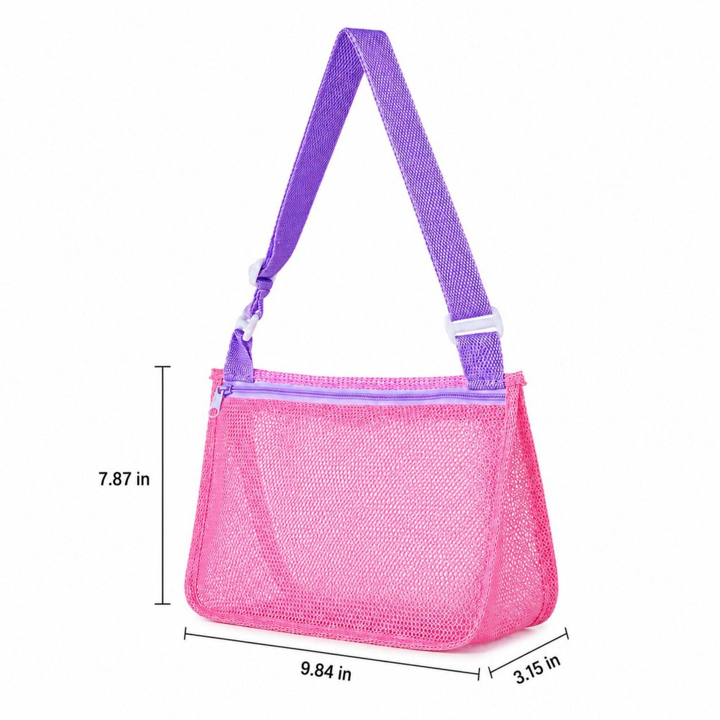 Mesh Beach Shoulder Bag with Adjustable Strap Zip Top Lightweight See Through Tote for Pool Travel