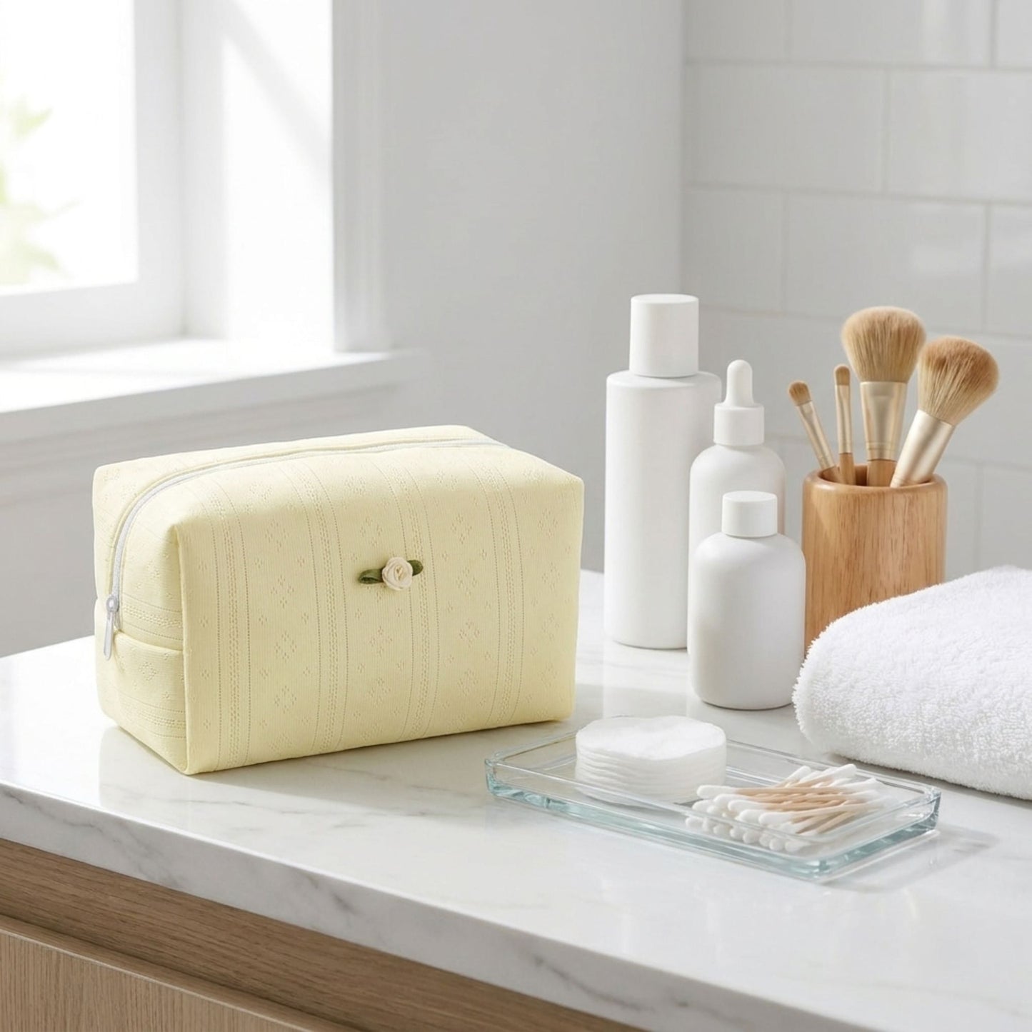 Knit Makeup Bag Large Capacity Cosmetic Pouch Travel Toiletry Organizer