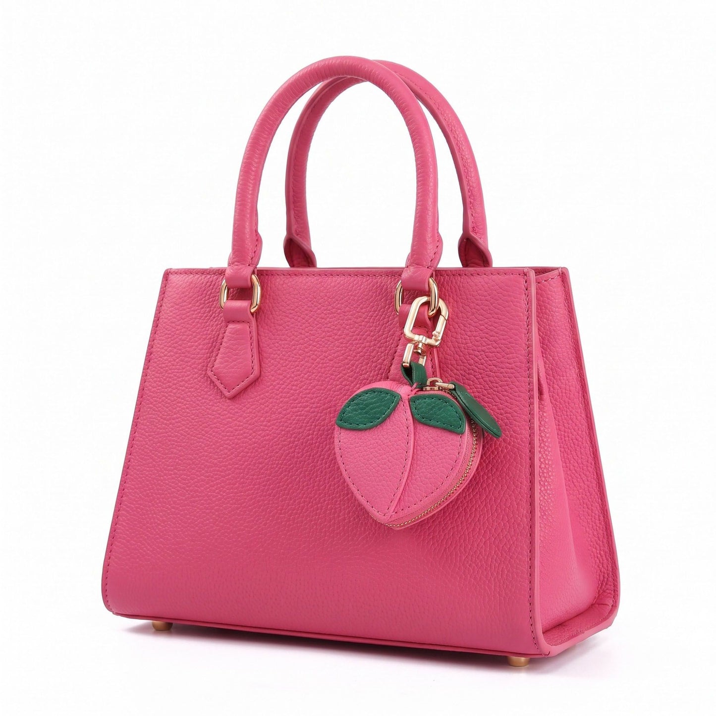 Pear Pouch Bag Charm with Zipper Closure and Gold Tone Clip