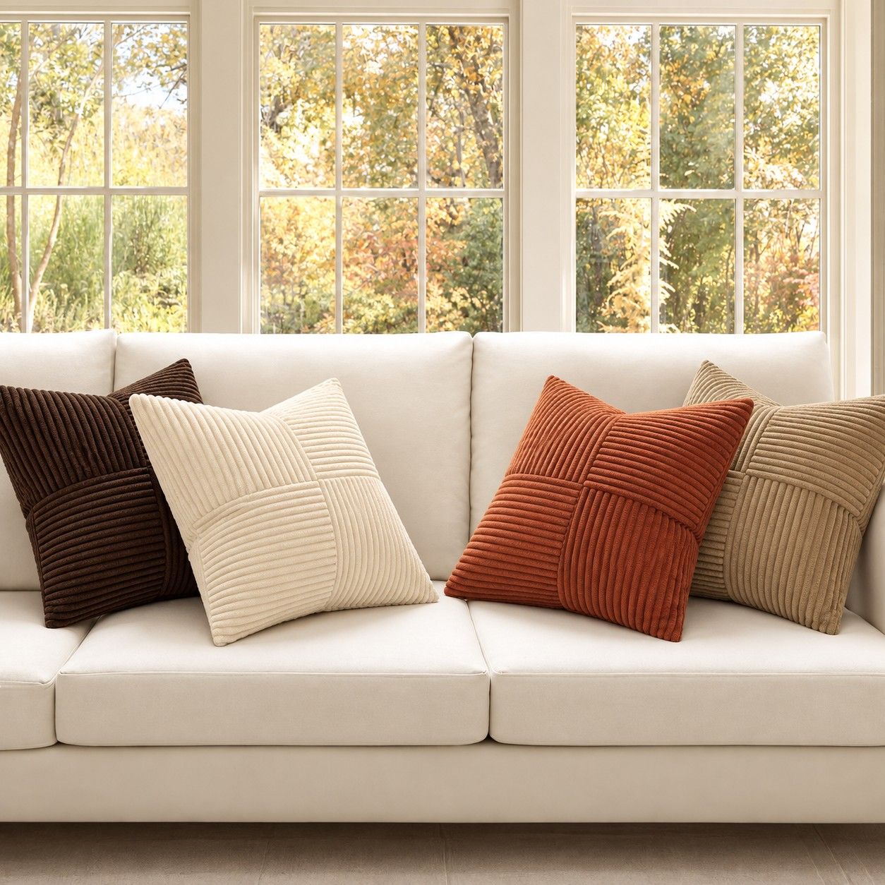 4 Pack Patchwork Corduroy Throw Pillow Covers 18 x 18 Inch for Sofa and Bed