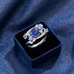 Women's Oval Gemstone Ring with Crystal Butterfly Accents and Floral Design