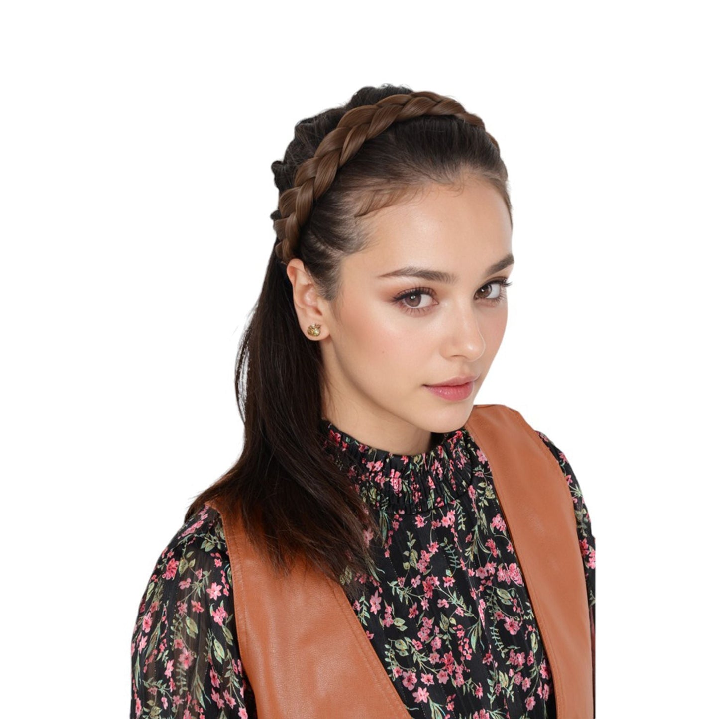 Adjustable Handmade Braided Wig Headband with Fishbone Braid for Women